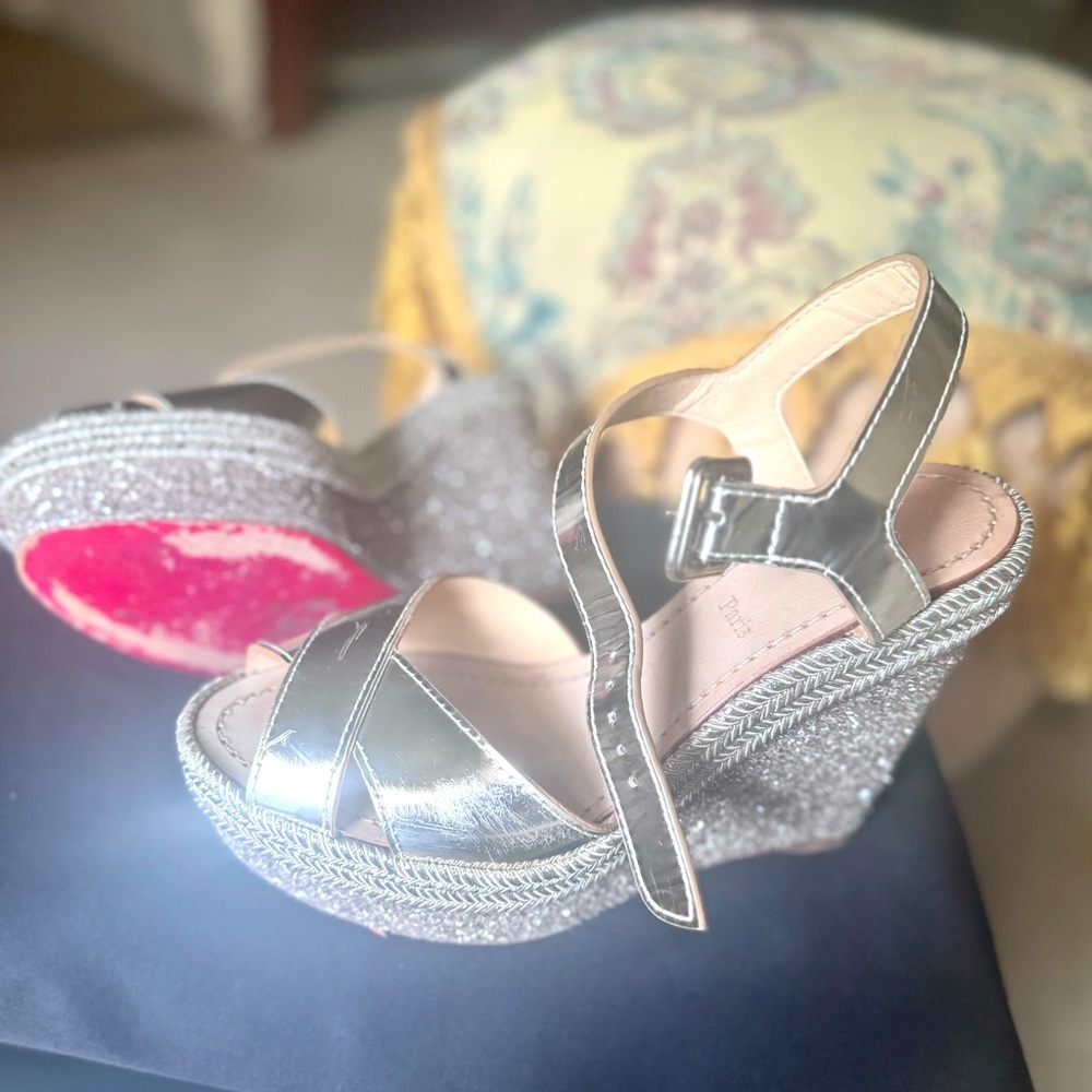 Christian Louboutin Gold Red bottom Wedge Sandals